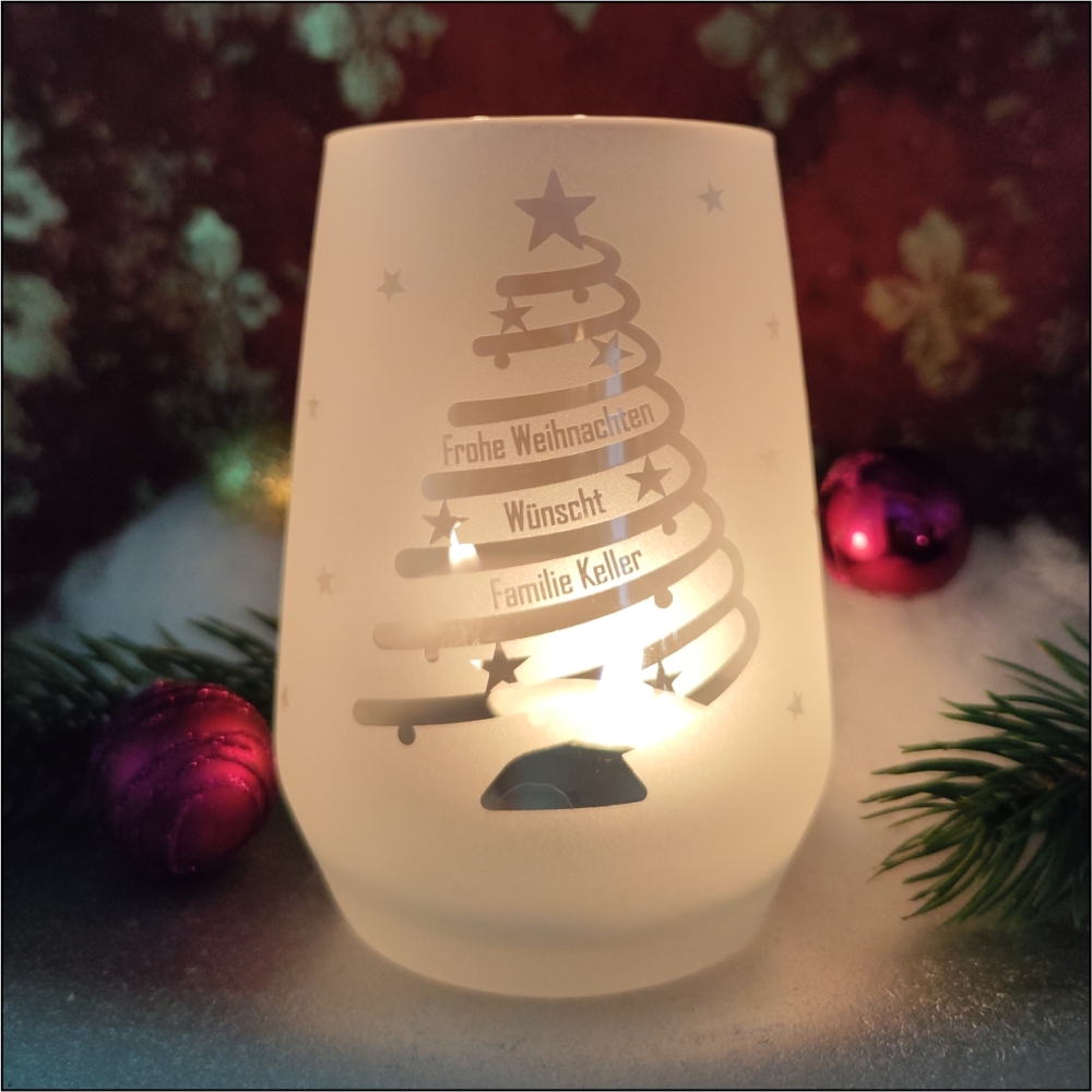 GravurMeister Windlicht Tannenbaum mit Wunschgravur